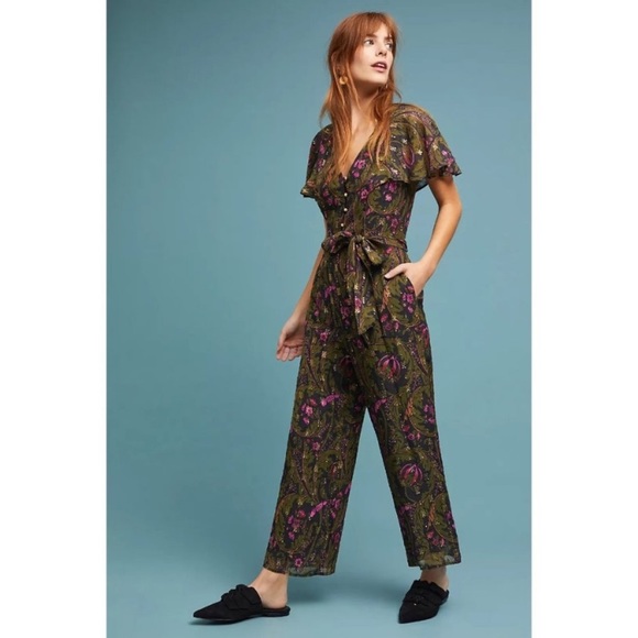 Anthropologie Floral Jumpsuit - Green and Pink - Picture 5 of 15